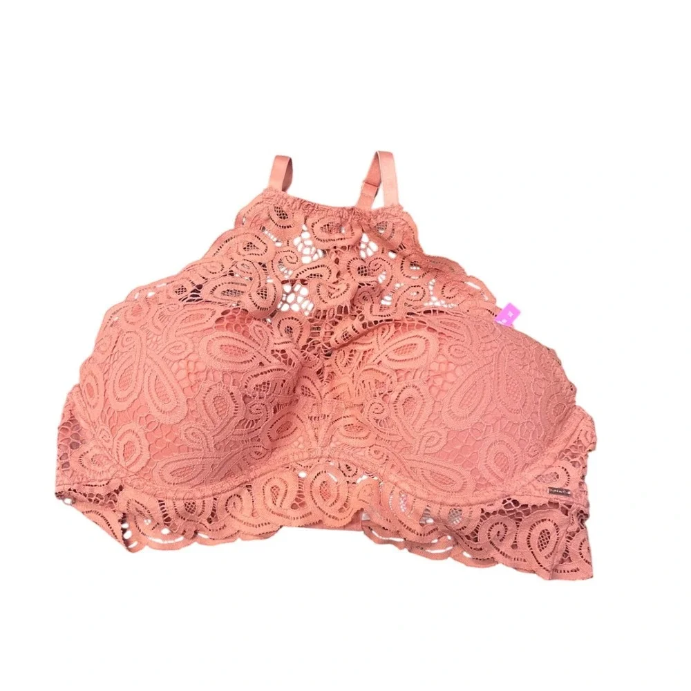 Victoria's‎ Secret PINK High Neck Push Up Lace Bralette Coral Orange XL NWT